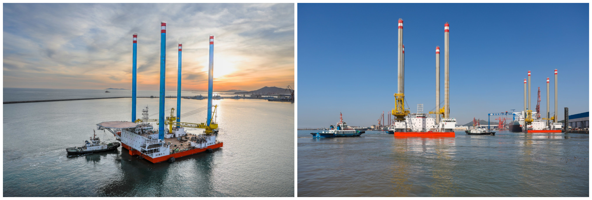 渤船重工建造的華科1號(hào)、2號(hào)自升助航式作業(yè)平臺(tái)命名交工