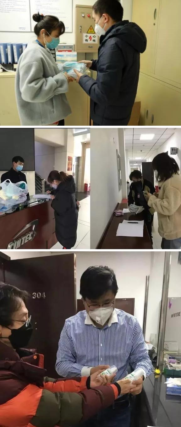 發(fā)放防護(hù)物資：口罩、手套、消毒液、洗手液